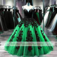 Load image into Gallery viewer, Black Lace Applique Strapless Full Length Ball Gown Evening Party Prom Princess Dress W13-10