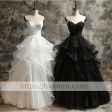 Load image into Gallery viewer, White Or Black Tulle Full Length Evening Prom Lace Up Back Formal Princess Dress Hand Made W15-10.2