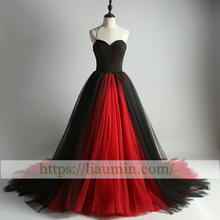 Load image into Gallery viewer, Red and Black Tulle Strapless Evening Prom Lace Up Back Formal Princess Dress Custom W15-11.10