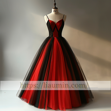 Load image into Gallery viewer, Red and Black Tulle Evening Prom Lace Up Back Formal Princess Dress Custom Made W15-11.13