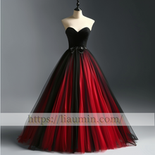Load image into Gallery viewer, Red and Black Tulle Strapless Full Length Evening Prom Lace Up Back Formal Princess Dress W15-11.3