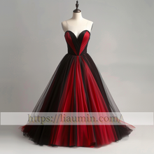 Load image into Gallery viewer, Red and Black Tulle Strapless Full Length Evening Prom Lace Up Back Formal Princess Dress W15-11.5
