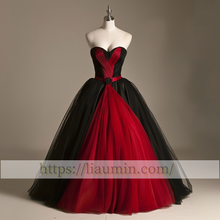 Load image into Gallery viewer, Red and Black Tulle Strapless Full Length Evening Prom Lace Up Back Formal Princess Dress W15-11.6