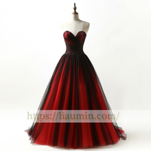 Load image into Gallery viewer, Red and Black Tulle Strapless Full Length Evening Prom Lace Up Back Formal Princess Dress W15-11.7