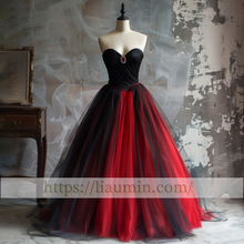 Load image into Gallery viewer, Red and Black Tulle Strapless Floor Length Evening Prom Lace Up Back Formal Princess Dress W15-11.8