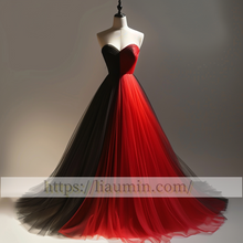 Load image into Gallery viewer, Red and Black Tulle Strapless Evening Prom Lace Up Back Formal Princess Dress W15-11.9