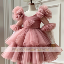 Load image into Gallery viewer, Tulle Long Sleeve Flower Girl Dress Brithday Party Formal Occasion Skirt W13-12