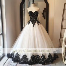 Load image into Gallery viewer, Black Lace Applique A Line Wedding Dress Prom Princess Dress W13-14.2