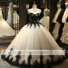Load image into Gallery viewer, Ivory Tulle and Black Lace Applique Ball Gown Wedding Dress Prom Princess Dress W13-14.3