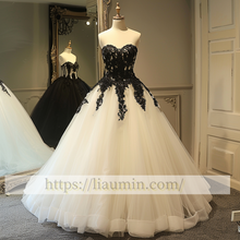 Load image into Gallery viewer, Black Lace Applique Ball Gown Wedding Dress Prom Princess Dress W13-14.4