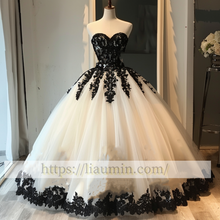 Load image into Gallery viewer, New Ivory and Black Lace Applique Ball Gown Wedding Dress Prom Princess Dress W13-15.1