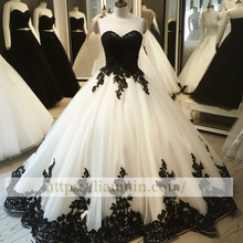 Load image into Gallery viewer, New Ivory and Black Lace Applique Ball Gown Wedding Dress Prom Princess Dress W13-15.6