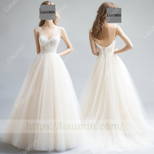 Load image into Gallery viewer, Customized Hand Made Light Champagne Wedding Evening Prom Formal Princess Dress C-16.2