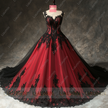 Load image into Gallery viewer, Red Tulle and Black With Strap Lace-up Wedding Evening Prom Formal Princess Dress W19.19.4