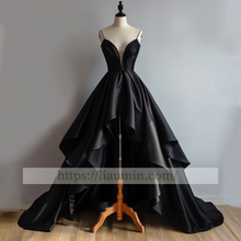 Load image into Gallery viewer, Black spaghetti straps Hi-Lo Evening Party Prom Formal Occasion Princess Dress W5-1.11