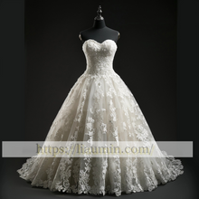 Load image into Gallery viewer, White Or Ivory Lace Strapless Wedding Dress Bridal Gown Princess Dress Custom Size A-1.14