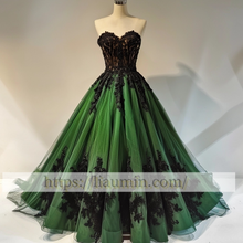 Load image into Gallery viewer, Green Tulle And Black Evening Prom Formal Brithday Dress Princess Homecoming Skirt A-1.27