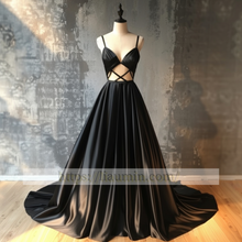 Load image into Gallery viewer, Sexy Black Spaghetti Straps Long Evening Party Prom Formal Occasion Princess Dress W5-1.28