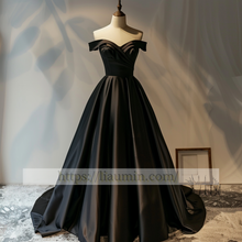 Load image into Gallery viewer, Black Off The Shoulder Full Length Evening Party Prom Formal Occasion Princess Dress W5-1.2