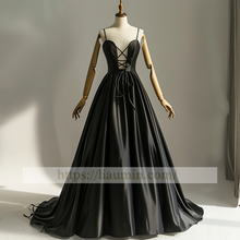 Load image into Gallery viewer, Sexy Black Spaghetti Straps Long Evening Party Prom Formal Occasion Princess Dress W5-1.30