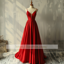 Load image into Gallery viewer, Sexy Red Spaghetti Straps Floor Length Evening Party Prom Formal Occasion Princess Dress W5-1.33