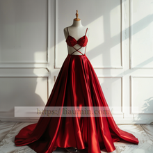 Load image into Gallery viewer, Sexy Red Spaghetti Straps Long Evening Party Prom Formal Occasion Princess Dress W5-1.35