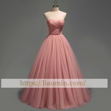 Load image into Gallery viewer, Pink Strapless Tulle Full Length Lace Up Back Evening Party Prom Formal Occasion Princess Homecoming Dress A-1.8