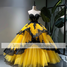 Load image into Gallery viewer, Fashion Red Tulle and Black Lace Applique Strapless Evening Prom Formal Princess Skirt Custom A-1.91