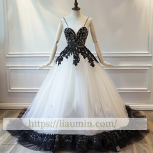 Load image into Gallery viewer, White Tulle and Black Lace Applique spaghetti straps Wedding Dress Prom Princess Dress W13-20.1