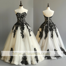 Load image into Gallery viewer, Ivory Tulle and Black Lace Applique Strapless Wedding Dress Prom Princess Dress W13-20.3