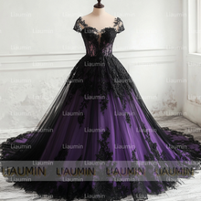 Load image into Gallery viewer, Purple Tulle and Black Cap Sleeve Wedding Evening Prom Formal Princess Dress W19.20.7