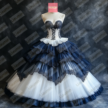 Load image into Gallery viewer, White Tulle and Blue Lace-up Wedding Evening Prom Formal Princess Dress W19.21.3