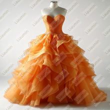 Load image into Gallery viewer, Orange Organza Strapless Lace-up Back Ball Gown Wedding Evening Prom Formal Princess Dress W19.23.12