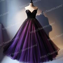 Load image into Gallery viewer, Purple and Black Tulle Full Length Evening Party Prom Formal Occasion Princess Dress W15-27.1