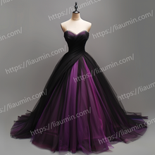 Load image into Gallery viewer, Custom Purple and Black Tulle Strapless Full Length Evening Party Prom Formal Occasion Princess Dress W15-27.2