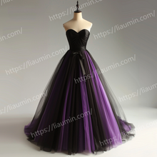 Load image into Gallery viewer, Custom Purple and Black Tulle Strapless A Line Evening Party Prom Formal Occasion Princess Dress W15-27.3