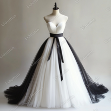 Load image into Gallery viewer, Custom White Black Tulle Strapless Wedding Evening Prom Formal Lace Up Back Princess Dress C-2.1
