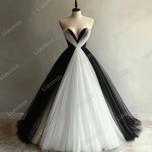 Load image into Gallery viewer, Custom Classic White Black Tulle V Neck Wedding Evening Prom Formal Lace Up Back Princess Dress C-2.23
