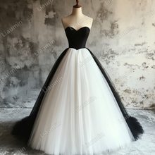 Load image into Gallery viewer, Custom Classic White Black Tulle Strapless Wedding Evening Prom Formal Lace Up Back Princess Dress C-2.24