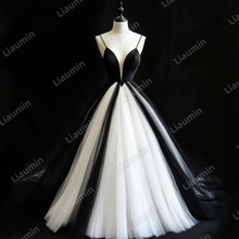 Load image into Gallery viewer, Custom Classic White Black Tulle Strap V Neck Wedding Evening Prom Formal Lace Up Back Princess Dress C-2.26