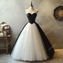 Load image into Gallery viewer, Custom Classic White Black Tulle Strapless Wedding Evening Prom Formal Lace Up Back Princess Dress C-2.27