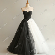 Load image into Gallery viewer, Custom Classic White Black Tulle Strapless Wedding Evening Prom Formal Lace Up Back Princess Dress C-2.28