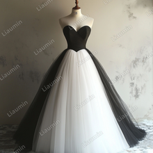 Load image into Gallery viewer, Custom Classic White Black Tulle Strapless Wedding Evening Prom Formal Lace Up Back Princess Dress C-2.29