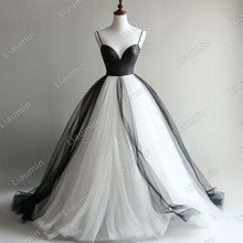 Load image into Gallery viewer, Custom White Black Tulle Strap Wedding Evening Prom Formal Lace Up Back Princess Dress C-2.2