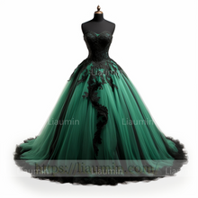 Load image into Gallery viewer, Green Tulle Black Lace Applique Strap Evening Party Prom Formal Occasion Princess Dress B-2.2