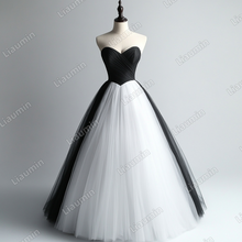 Load image into Gallery viewer, Custom Classic White Black Tulle Strapless Wedding Evening Prom Formal Lace Up Back Princess Dress C-2.35