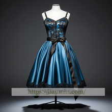 Load image into Gallery viewer, New Blue Satin Black Lace Short Evening Party Prom Princess Homecoming Dress Custom W5-2.36