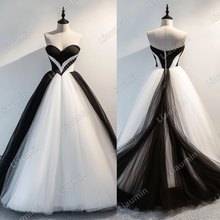 Load image into Gallery viewer, Custom Classic White Black Tulle Strapless Wedding Evening Prom Formal Lace Up Back Princess Dress C-2.38