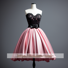 Load image into Gallery viewer, Pink Satin With Lace Applique Short Length Evening Party Prom Formal Occasion Princess Dress W5-2.44