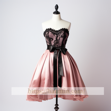 Load image into Gallery viewer, Pink Satin With Lace Applique Short Length Evening Party Prom Formal Occasion Princess Dress Custom Color W5-2.46